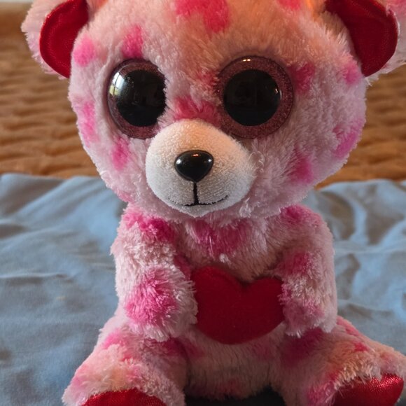 Ty Beanie Boo Sweetikins Teddy Bear Plush Valentines Pink Red Heart 2014 Toy 6" - Picture 2 of 5